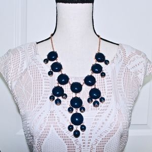 Gold Tone and Navy Blue Statement Bubble Necklace